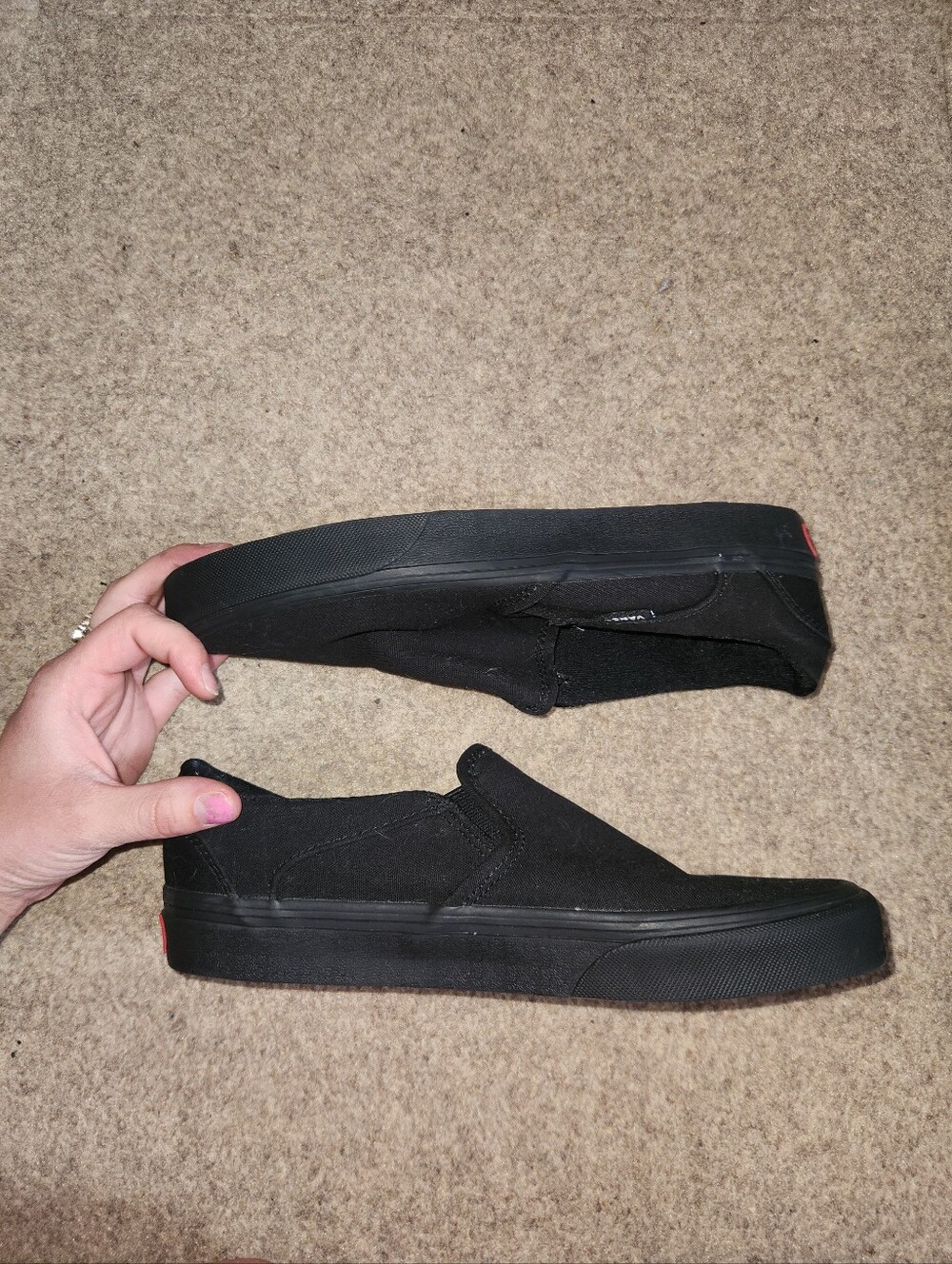 Vans All Black Asher Canvas Slip On Skate Sneakers | W7.5